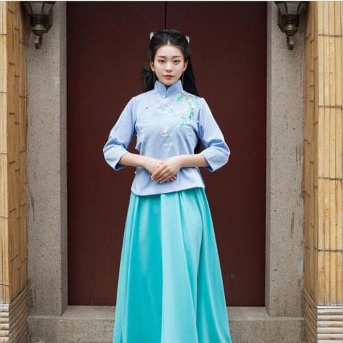 Old shanghai style tea art dress May 4th Youth heroine dress for bridesmaids Casual Authentic traditional Erhu guzheng folk