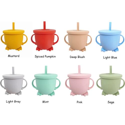 Chenkai 10PCS 8 Color Baby Feeding Snack Straw Baby Cups Food Grade Silicone Drop-Proof Infant Learn Drink Cup Two Handle Grasp