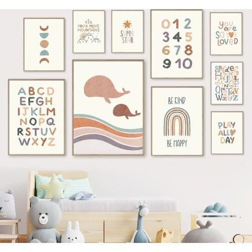 Numbers Alphabet ABC Rainbow Dolphin Education Wall Art Canvas Painting Nordic Posters And Prints Wall Pictures Kids Room Decor