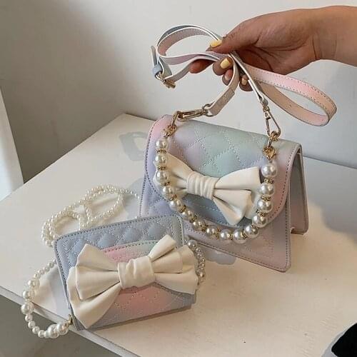 Elegant Female Ribbon Bow Bag 2021 Summer New High Quality PU Leather Womens Designer Handbag Chain Shoulder Messenger bag
