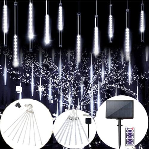 50cm 30cm 8tubes Solar Outdoor Waterproof Meteor Shower Fairy Lights String New Year Holiday Christmas Home Garden Decoration