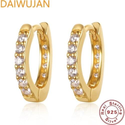 DAIWUJAN Classic 925 Sterling Silver Hoop Earrings For Women Men Personality Black Zircon Round Piercing Earring Jewelry Brincos