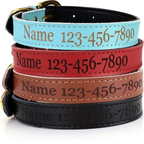 Mogoko Leather Personalized Dog Puppy Collars Custom Cat Pet Name Phone Collar Free Engraving For Small Medium Large Dogs