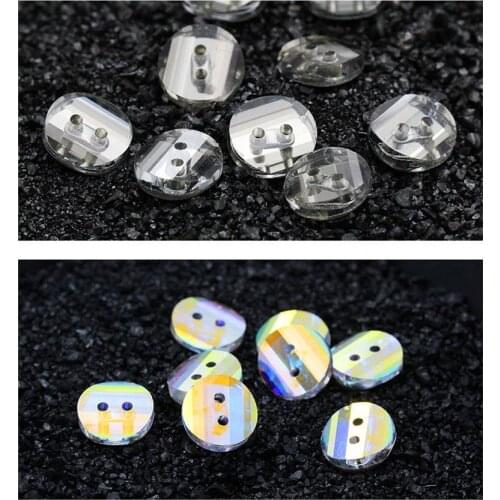 Pipatian 10Pcs 10mm Round Sew on Button Crystal AB Diamond Decorative Beads Strass Clothing Accessories Crystal With Holes