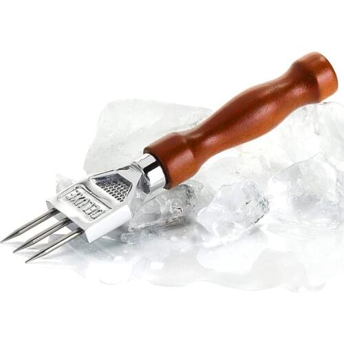 Ice Pick - Sturdy Ice Chipper With Solid Wood Handle, 304 Stainless Steel Three Pronged Ice Crusher for Cocktail Bartender