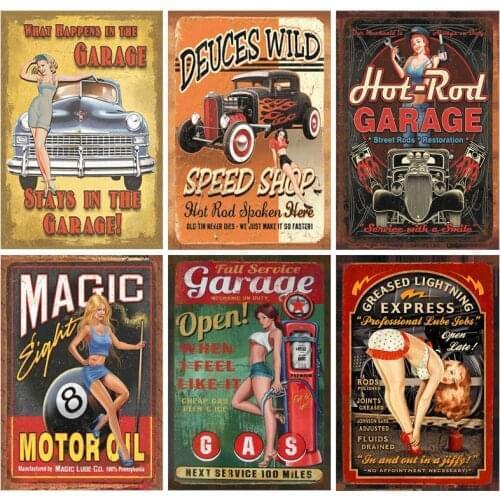 Oil Garage Service Metal Tin Sign Plaque Vintage Gasoline Motor Retro Car Repair Man Cave Wall Art Decor Art Poster Wall Plaque