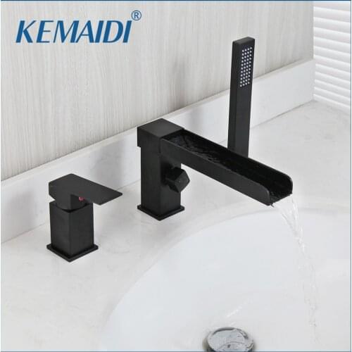 KEMAIDI Chrome Black Bathtub Shower Faucet Sets Floor Mounted Solid Brass Floor Stand Free Standing tub filler Shower Faucets