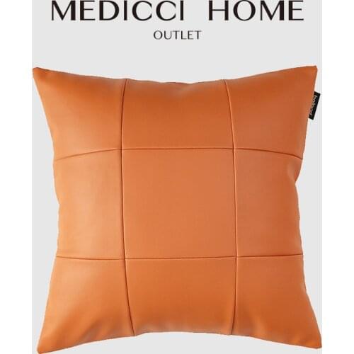 Medicci Home Spain Import Leather Patchwork Cushion Cover H Orange Style Splicing Pillow Case Luxurious Coussins Free Shipping