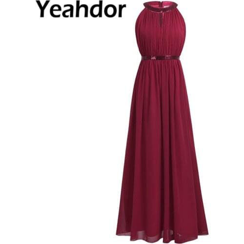 Fashion Women Adult Chiffon Long Bridesmaid Dresses for Wedding Women Ladies Halter Bridal Maxi Long Prom Gown Princess Dresses