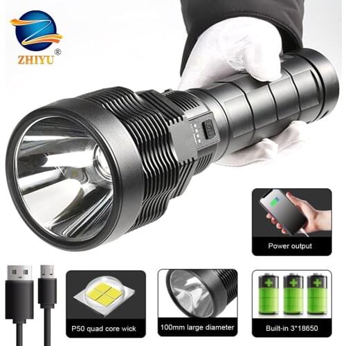 Powerful XHP50 LED Flashlight Portable Spotlights Searchlight with Lanyard Powered By Built-in 3 18650 Batteries for Camping