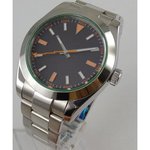 40MM Sterile Dial Sapphire Glass Polished Bezel Seeing Case Back MIYOTA 8215 Automatic Mens Wristwatch