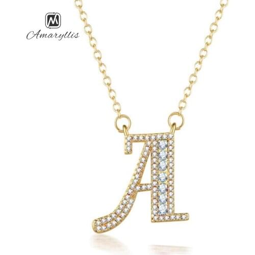 Amaiyllis Gold Color Initial letter Necklace For Women Multi Color Cubic Zirconia Alphabet Pendant Necklace Couple Name Necklace