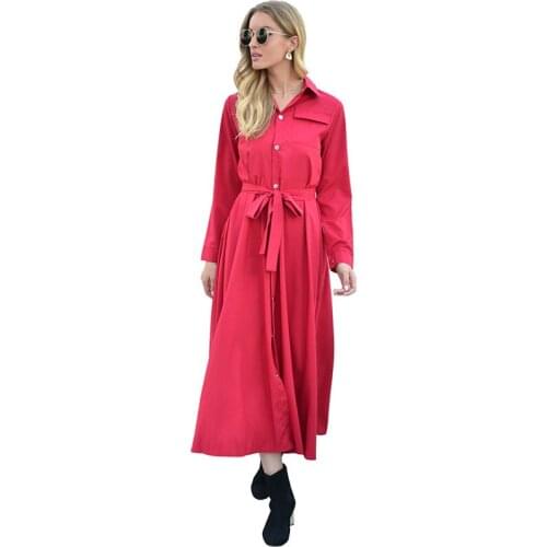 Summer Solid Color Long Sleeve Shirt Dress Women Turn Down Collar Pocket Bandage Elegant Office High Waist Streetwear Dresses