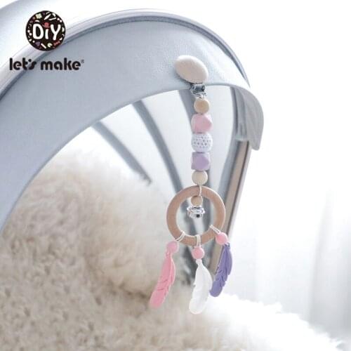Lets Make 5pcs Baby Toy Wood Clip Feather Cart Pendant Rattle Silicone Teether Wooden Bell Baby Care Childrens Toys For Kids