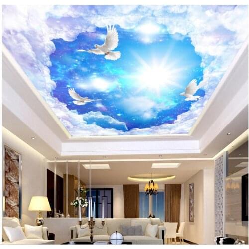 Custom 3d ceiling murals wallpaper The dream starry white dove background painting 3d wall murals wallpaper for living room
