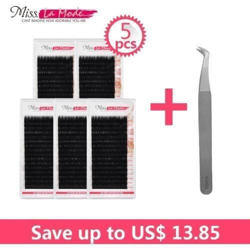 Misslamode 5pcs mink individual eyelashes extensions professional false eyelashes tweezers volume eyelash extensions tools