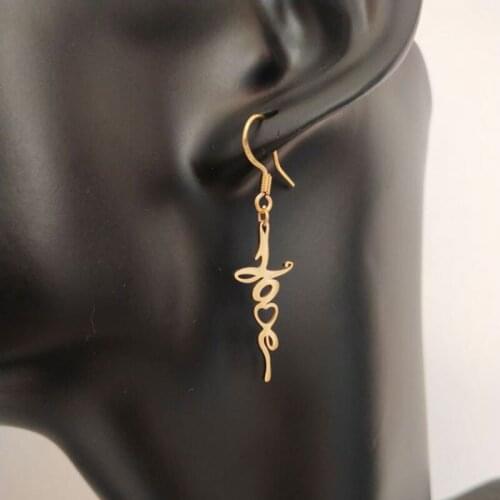 Everfast 1Pair Original Design Love Heart Stainless Steel Letter Ear Hook Earrings Women Girls New Year Jewelry Gift Ornements