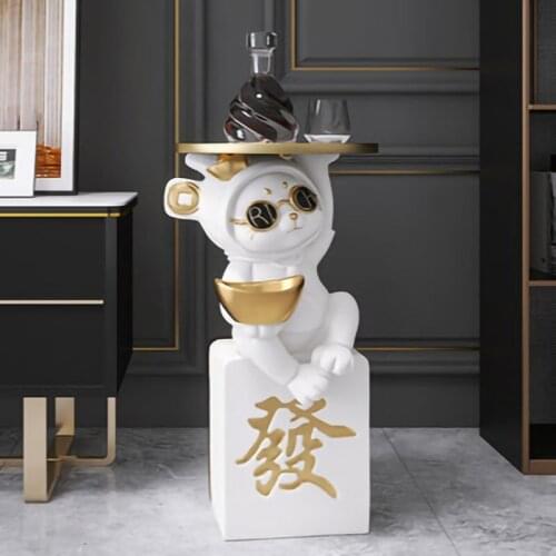 Resin Fortune Cat Figurine Statue Modern Living Room Floor Decoration Feng Shui Decorate Sculpture Nordic Home Decor Crafts Gift