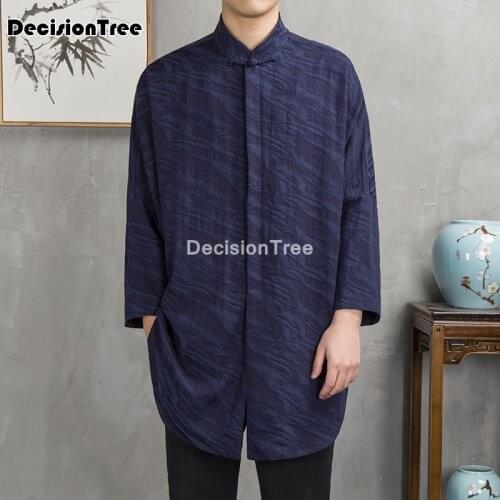 2021 traditional chinese clothing for men male chinese mandarin collar shirt blouse wushu kung fu outfit china shirt blouse