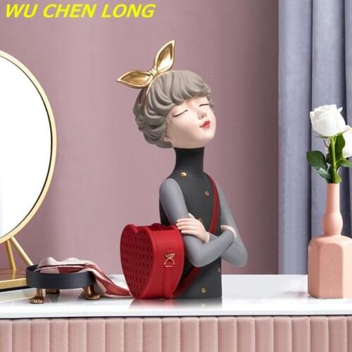 WU CHEN LONG Nordic Bow-Tied Backpack Girl Vase Decoration Creative Resin Craft Dry Flower Ornaments Jewel Case Art Decor R5663