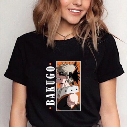 My Hero Academia Bakugo and Waifu Funny Cool Graphic Printed T Shirt Japan Fashion Anime Clothes Black White Cotton Casual Tops