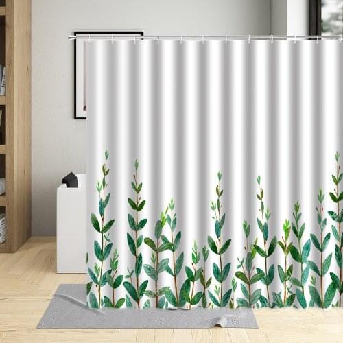 Green Garden White Shower Curtain Leaf Natural Plant Bathroom With Hook Waterproof Home Washable Fabric Decorative Cloth