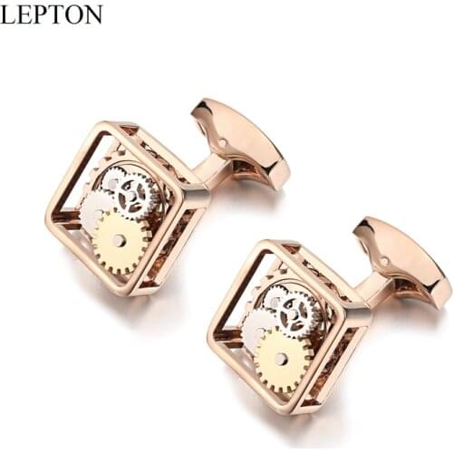 Newest Square Steampunk Gear Cufflinks Lepton Watch Mechanism Cuff links for men Business wedding cufflinks Relojes gemelos