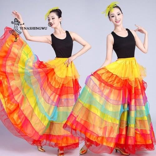 Flamenco Skirts For Women Spanish Bullfighting Belly Dance Costume Skirt Gypsy Adult Stage Performance Women Big Swing Dress