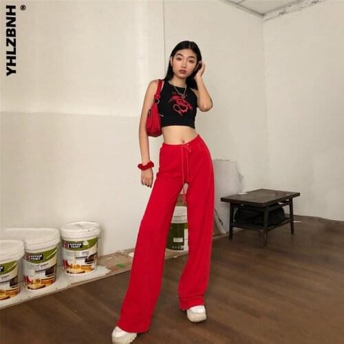 YHLZBNH Womens Ruffle Pants High-Waist Trousers, Lace-up Solid Party Dance Club Loose Wide-Leg Fall Bottoms