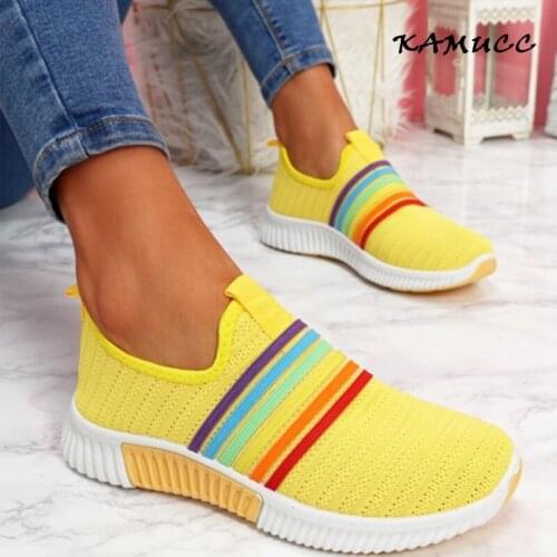 2021 New Fashion Women Sneakers Rainbow Color Handmade Mesh Vulcanize Leisure Shoes Low-top Summer Casual Ladies Shoes Girl Plus