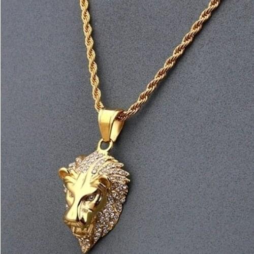Lion Head Gold Necklace Hip Hop Street Pendant Jewelry 60cm Chains