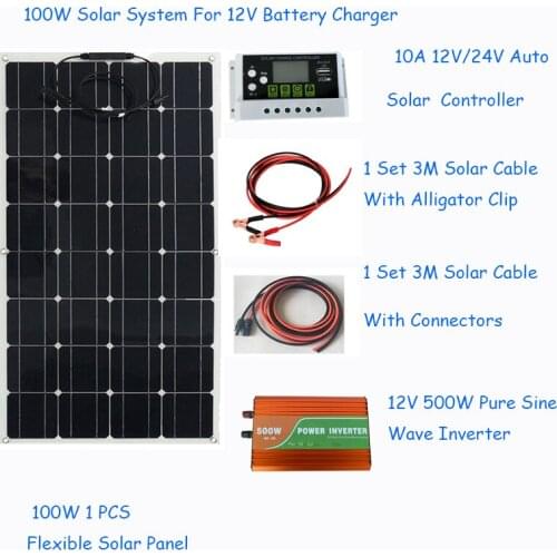 100w Solar Panel System Kits 100w flexible solar panel 1*10A solar controller 1 set 3M solar cable for home/RV/boat/car