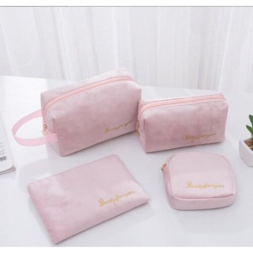 4Pcs Cosmetic Bag Flannel Cosmetic Storage Bag Toiletries Tool Travel Organizer Portable Beauty Case Zipper