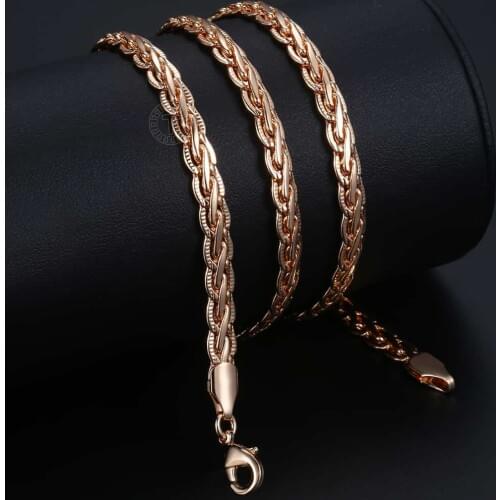 5.5mm Womens Mens Necklace Flat Hammered Wheat Chain 585 Rose Gold Necklace Fashion Jewelry CN02