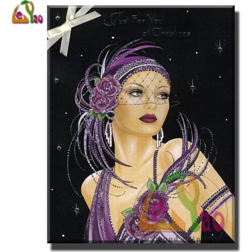 5d Diy Diamond Painting Purple Woman Cross Stitch Rhinestones Handmade Diamond Embroidery Elegant Lady Mosaic Home Decoration