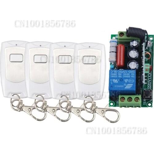 AC220V 1CH 10A Radio Wireless Remote Control Learning Code Switch With 4pcs Waterproof White Transmitter Output Adjusted