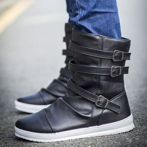 New Spring Autumn Men height increase ankle boots male fashion leather dress shoes Buckle high tops Leather Boots High heels