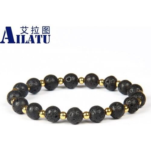 Ailatu Black Power Lava Rock Stone Beads Distance Jewelry with 4mm Small Beads Energy Bracelet