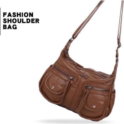 Angelkiss Elegant and Functional Women Messenger Bag in Soft and Smooth Washed PU Lady Roomy Shoulder Bag with Adjustable Strap