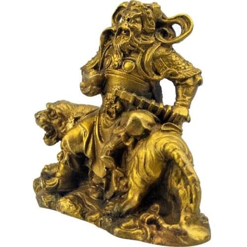 Feng Shui Brass God of Wealth Tsai Shen Yeh Sitting on Tiger Statue Figurine