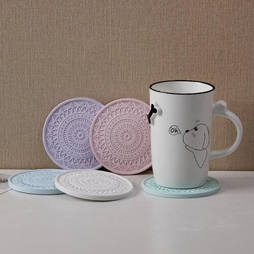 Concrete Coaster Mould Round Relief Pattern Cement Insulation Pads Molds Cup Holder Tray Silicone Mould