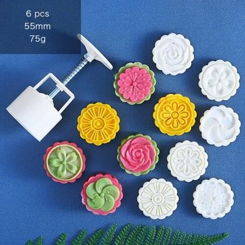 Flowers Mooncake Mold Fondant Cookie Stamp Mould With Cake Plungers Round Plastic Hand Pressure Molds Set Kitchen Baking Tools