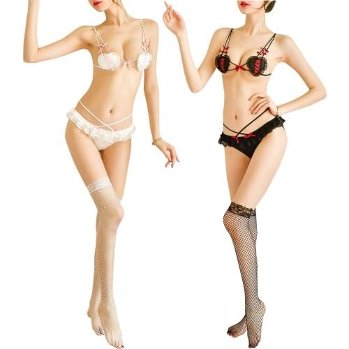 Womens Lingerie Set Erotic Sexy Micro Bikini Set Lingerie Suit Underwear Panties Swimwear Bra Tops Strappy Briefs Mesh Stocking