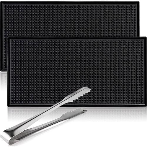 Bar Service Mat, Bar Mat 2Pcs Non-Slip Rubber Bar Mats Whiskey Beer Coffee Glass Mats For Coffee Bar Kitchen,1 ​Ice Clip