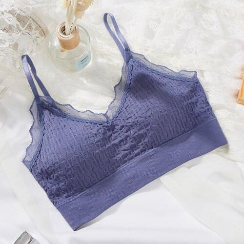 Lace Underwear Bra Top for Women Brassiere Wireless Sexy Bralette Pleated Bra with Pad Solid Vest Women Summer Crop Top 2021