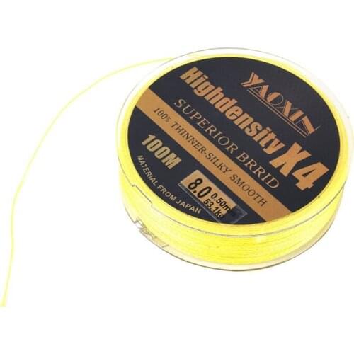 Fishing Line PE Multilament Braid Lines Wire Smoother Floating Line Yellow 100 Meters 4 Strands Braided
