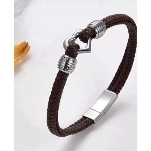 Trendy Heart Shaped Colorful High Quality Leather Cord Bracelet Men Lover Lucky Wrap Survival Bracelet Women Couple Jewelry Gift