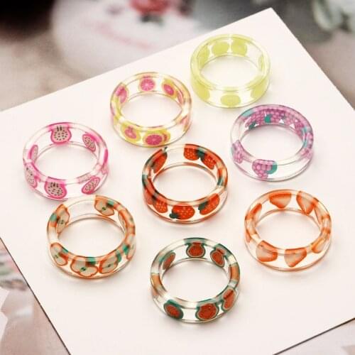 New Arrival resin Summer women rings watermelon strawberry lemon grapes apple fruit rings Jewelry For Girls Party