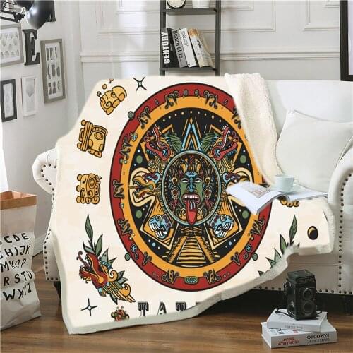 Maya Civilization 3D Printed Sherpa Blanket Thows Couch Quilt Cover Travel Bedding Throw Fleece Blanket Kids Adults TV Bedspread