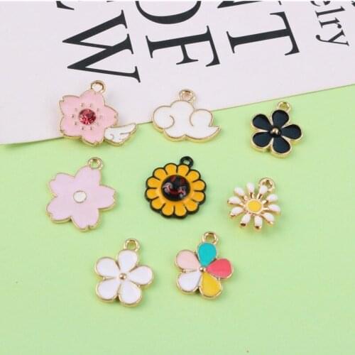 BULK! 20 Enamel Charm Flower Bracelet Earring Craft Supplies Bright Enamel Flower Beads Charms Pendants Metal Gold-Tone Charms